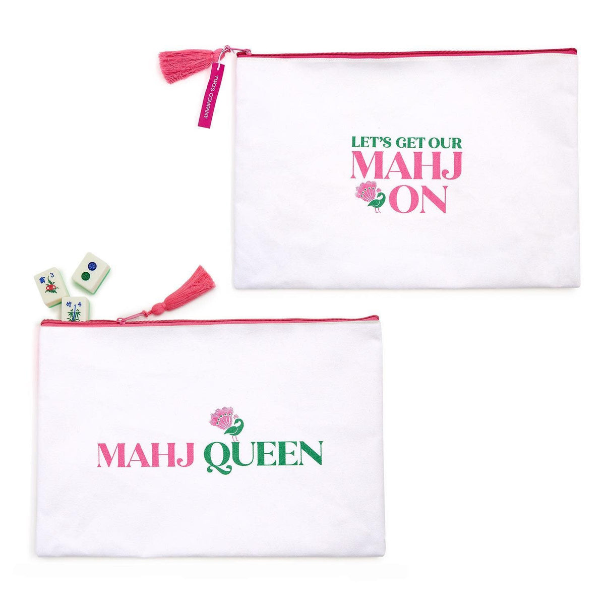 Mahjong tile storage pouch made from cotton canvas with zipper closure