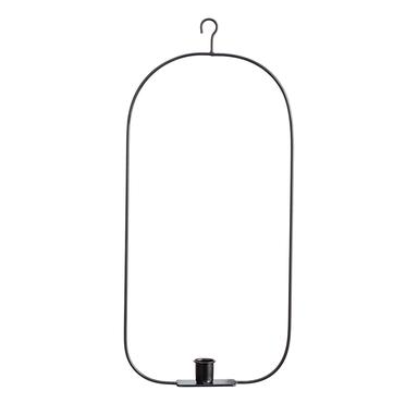 Black iron hanging taper candleholder with an 18-inch height and tapered silhouette.
