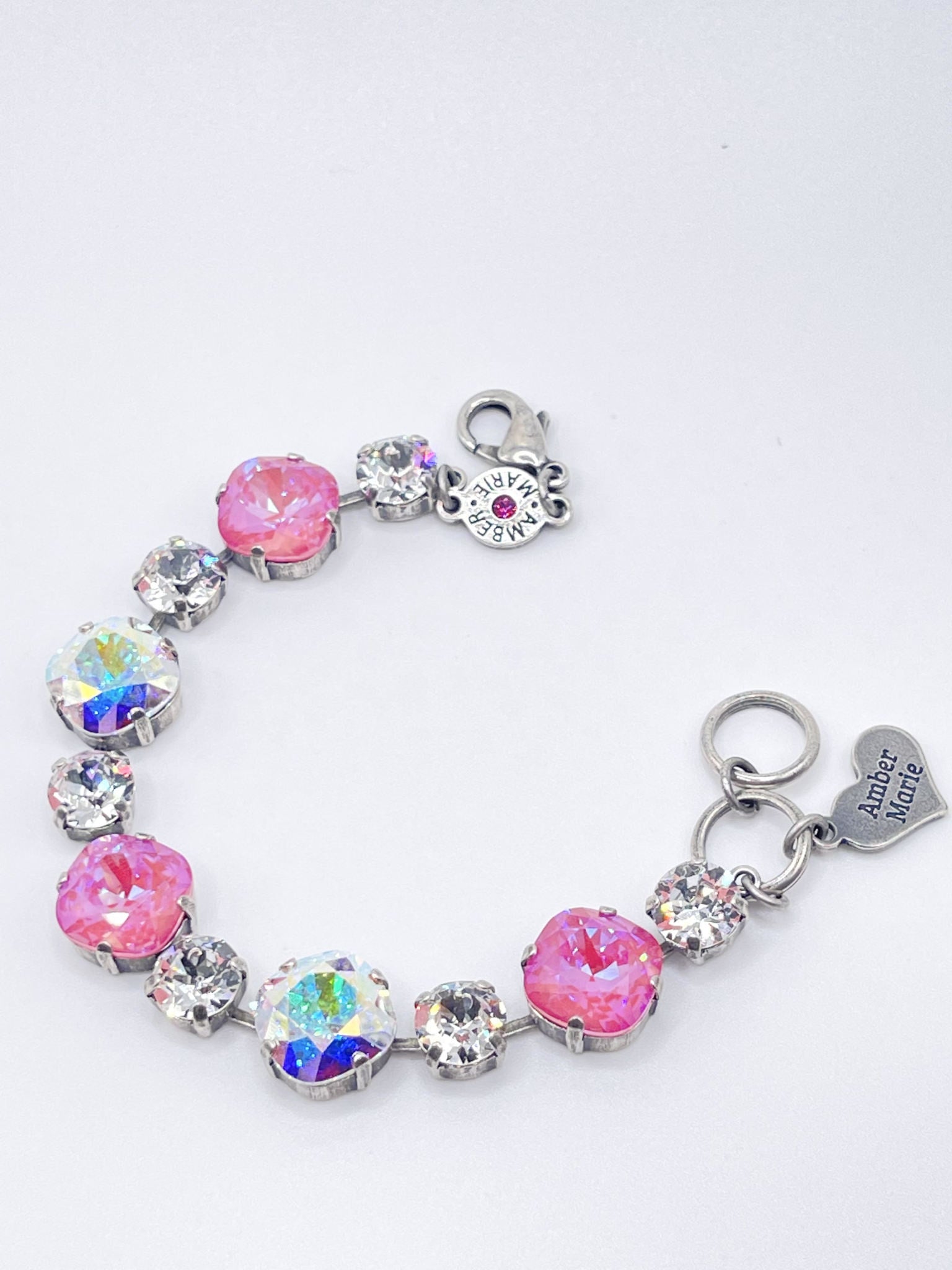 Adjustable Premier Bracelet in pink crystals with a Scotty dog heart charm