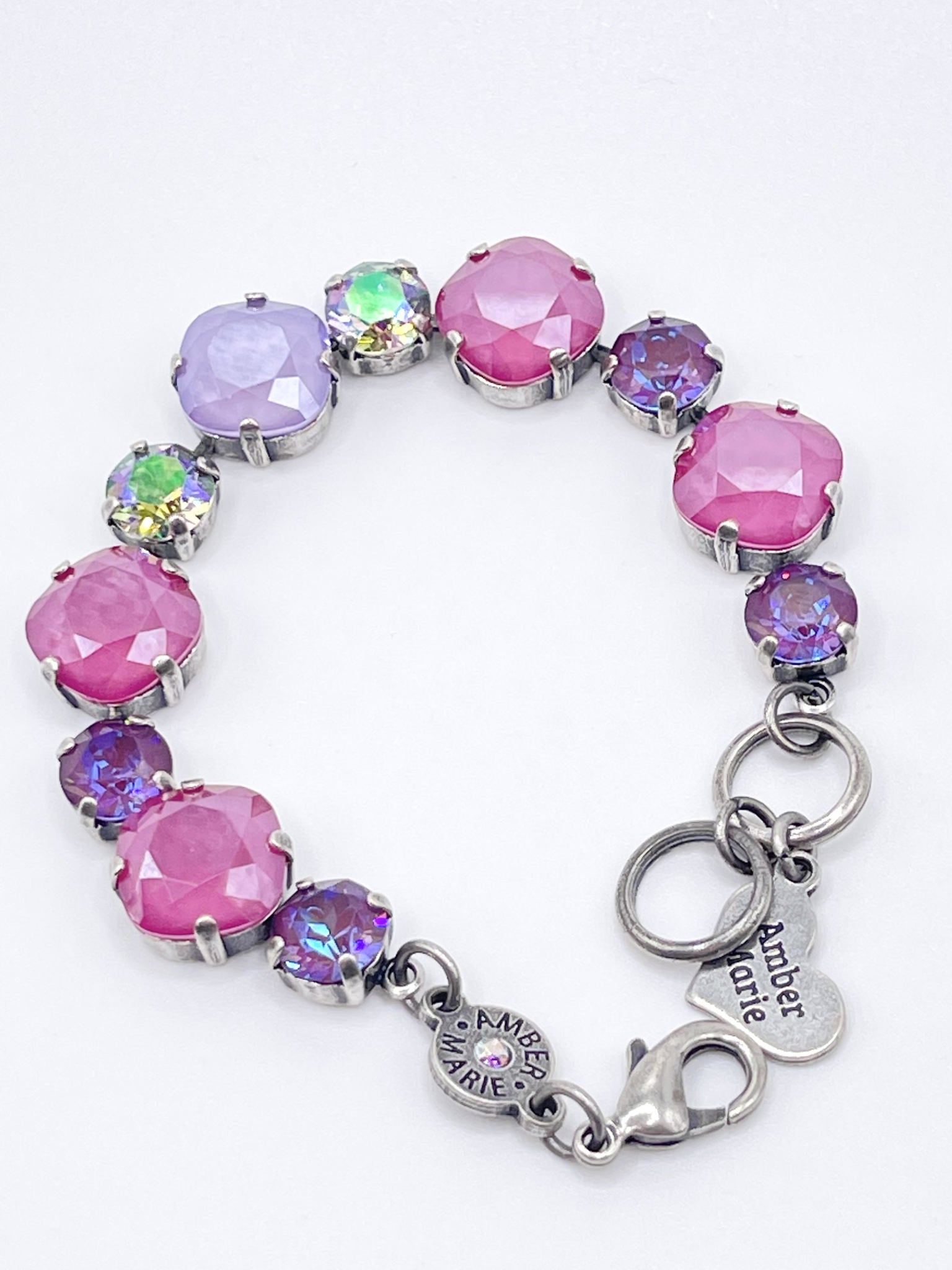 Adjustable Premier Bracelet in pink crystals with a Scotty dog heart charm