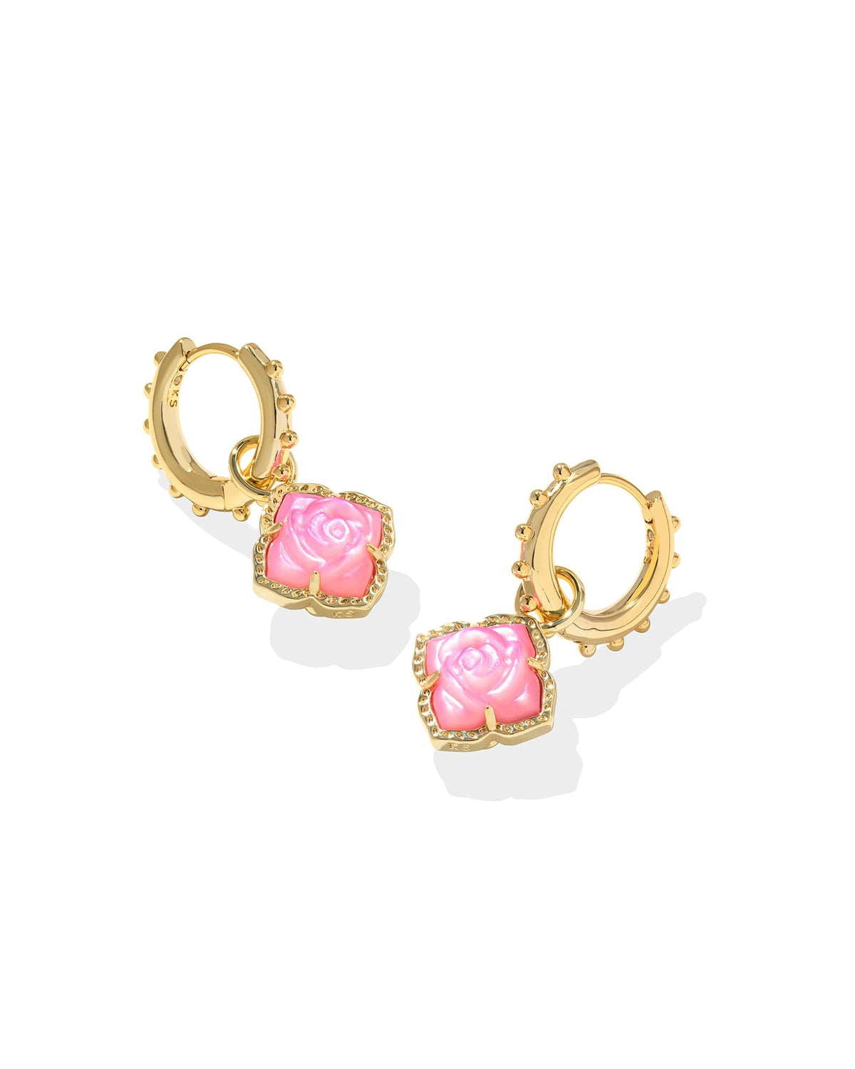 Rose gold huggie earrings with ivory moth charm detail