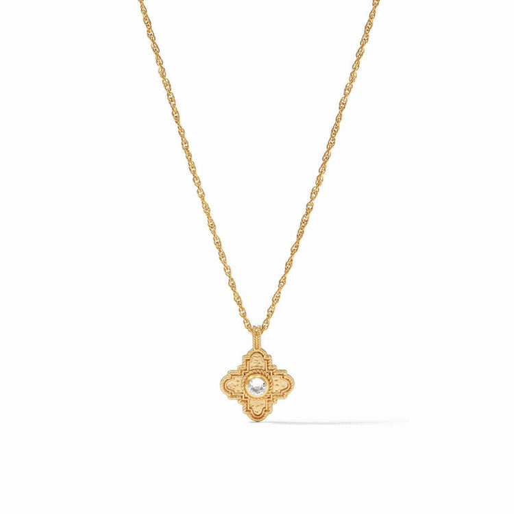 Delicate rope chain necklace featuring a quadrate cross with twisted golden wire and a round faceted gemstone.