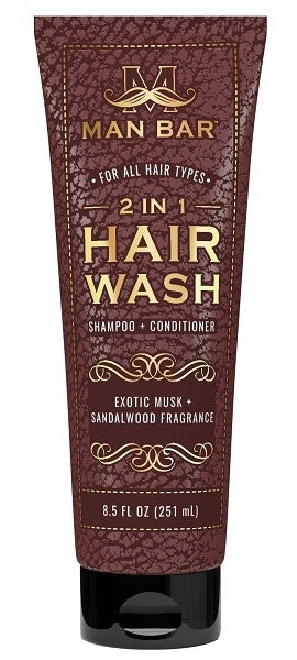 Man Bar 2 in 1 Hair Wash bottle with Exotic Musk Sandalwood scent