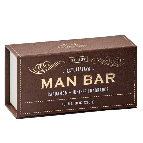 Man Bar soap in cardamom juniper scent with a masculine fragrance.