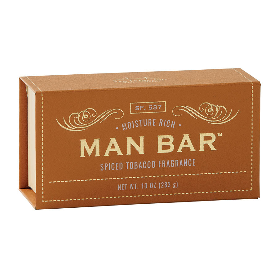 Man Bar spiced tobacco soap bar with a dark brown color.