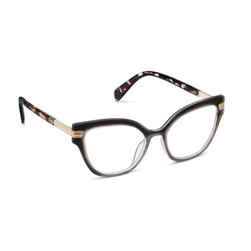 Marquee eyeglasses in black sand with quartz-inspired temples and gold hinge