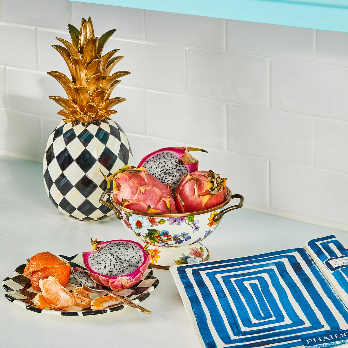 Marquee Pineapple resin wall decor in yellow with green leaf accents.