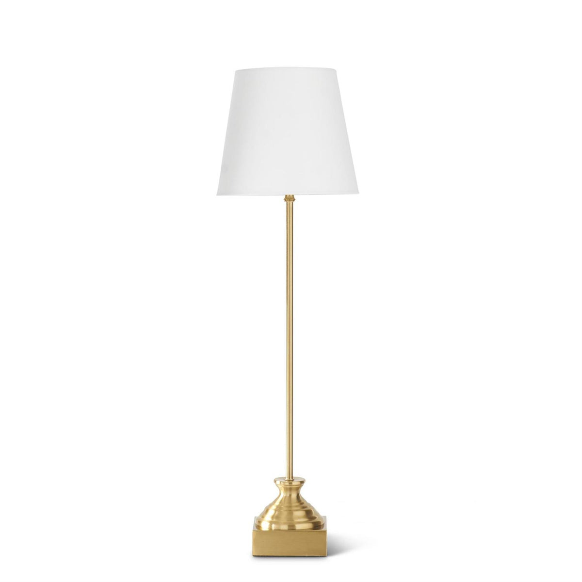 Antique brass metal buffet lamp with white fabric shade