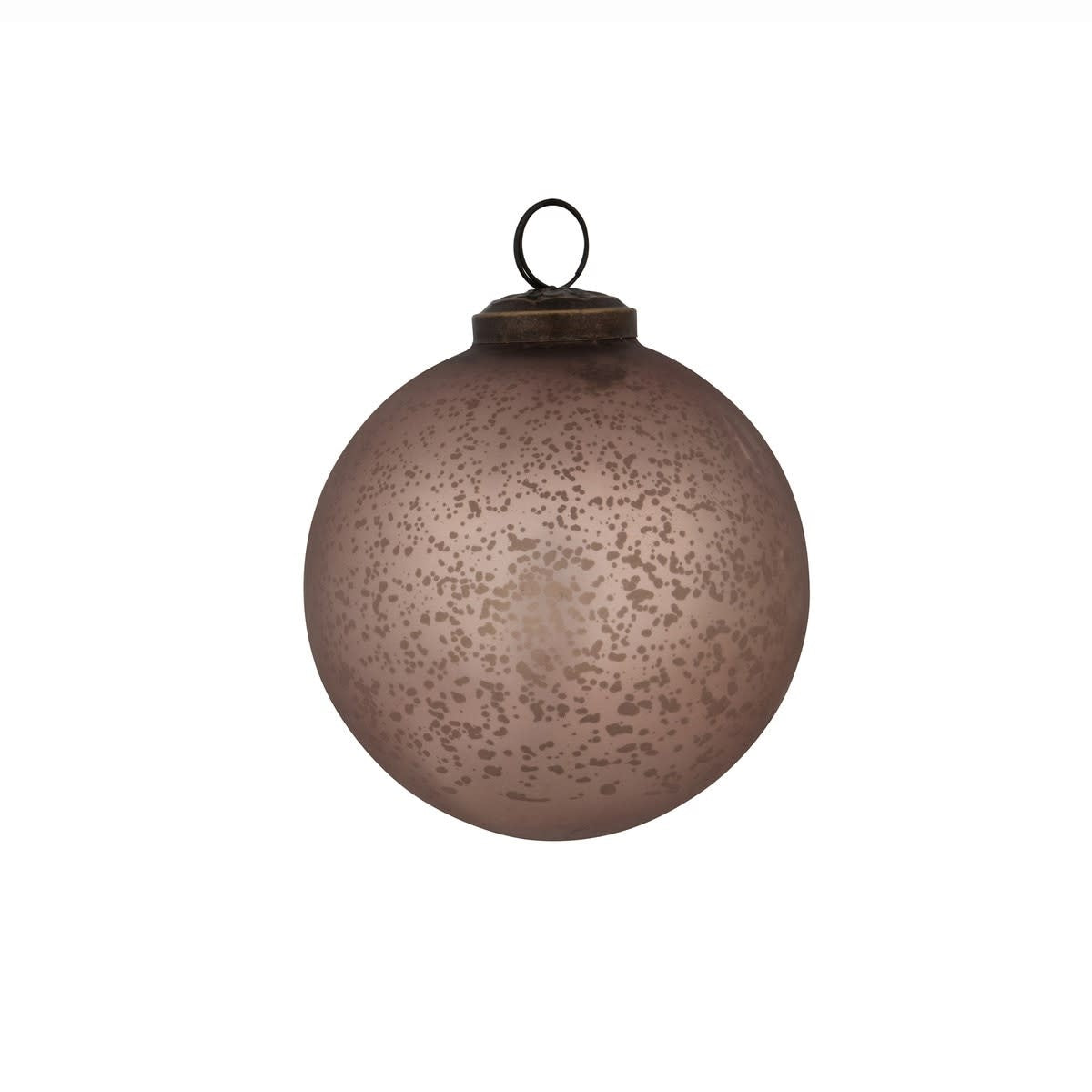 Matte light gold glass ball ornament with vintage holiday sparkle on a cream background