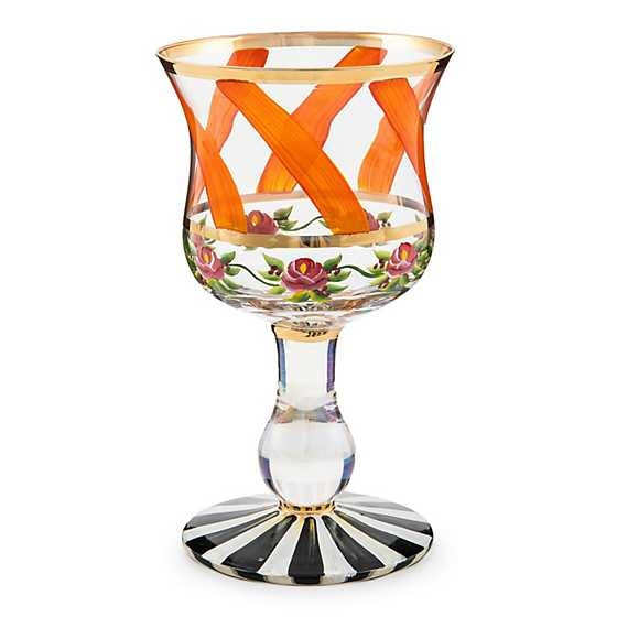 Hand-painted apricot wine glass with gold lustre embellishment