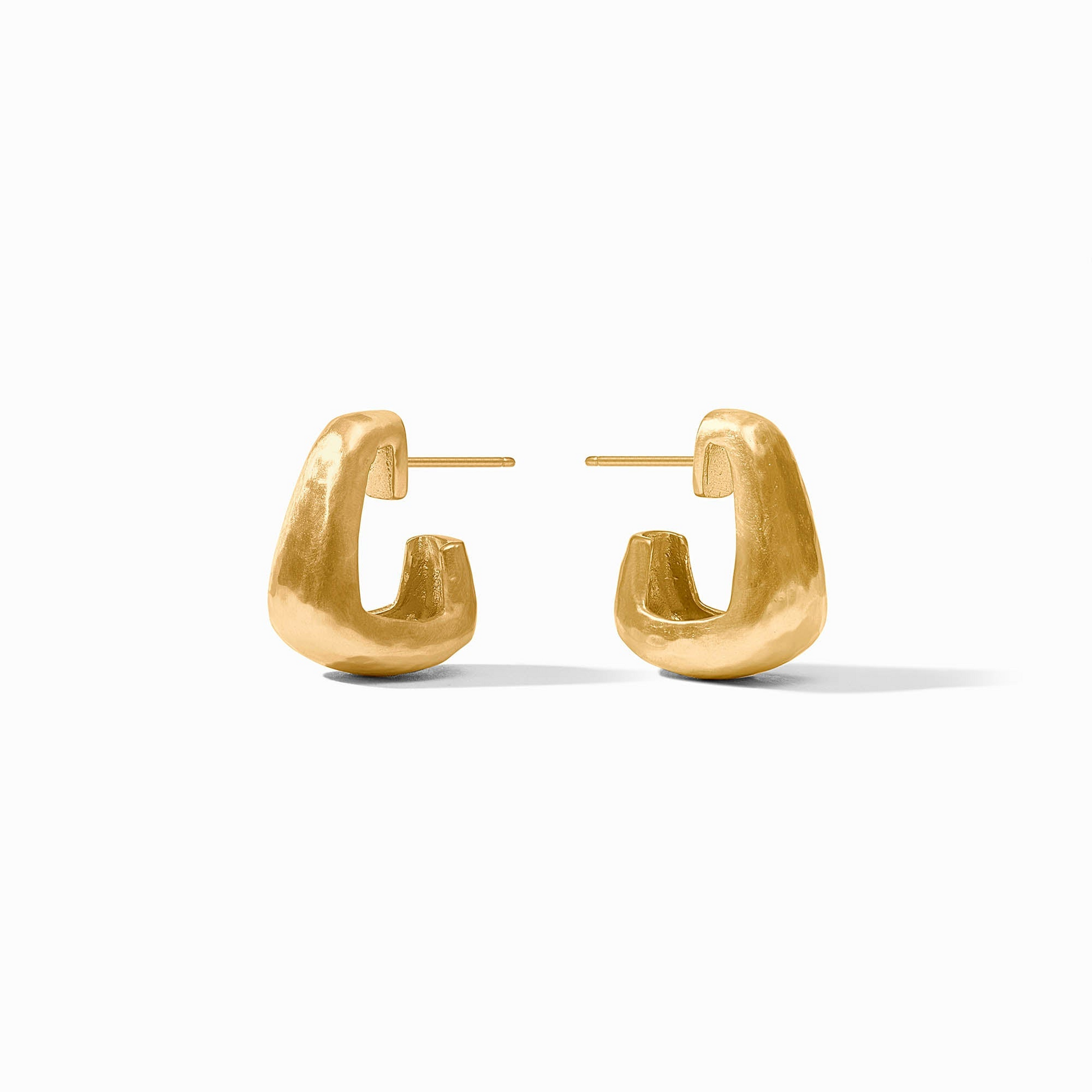 Pair of Sahara Hoop earrings in 24K gold plate with a textured, organic rectangular shape.