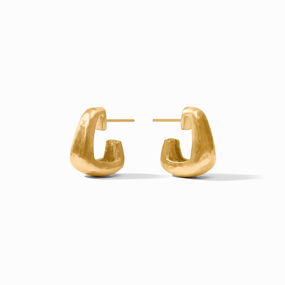 Pair of Sahara Hoop earrings in 24K gold plate with a textured, organic rectangular shape.