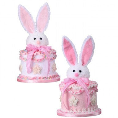 Ten-inch vintage-style Easter bunny cake with pastel colors and a classic rabbit silhouette.