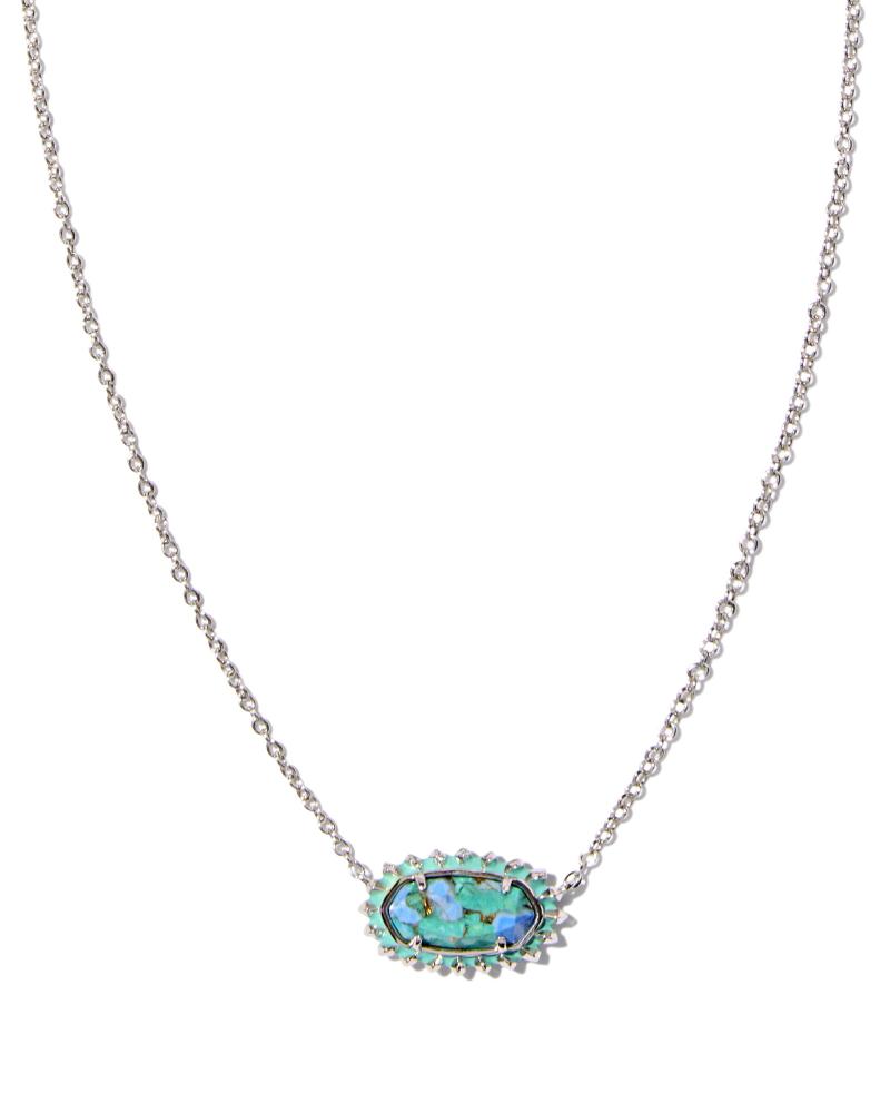 Elisa Color Burst Frame Short Necklace with a turquoise stone pendant on a silver chain.