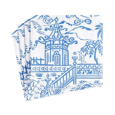 Pack of chlorine-free bleached triple-ply cocktail napkins with printed designs.
