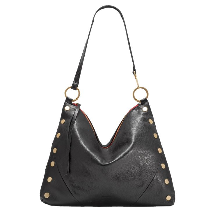 Brown leather Kyle Lrg shoulder bag with red zipper pocket reveal