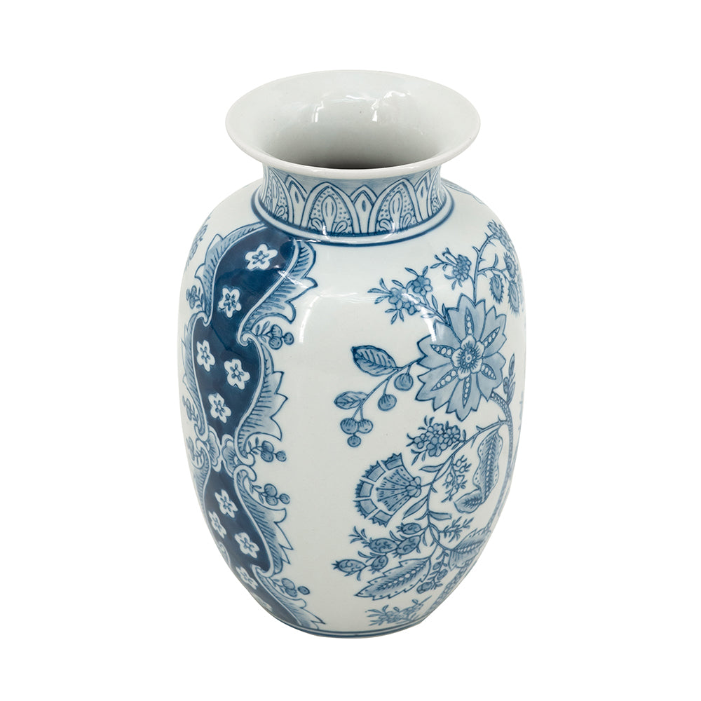 White porcelain flower vase with a classic cylindrical silhouette.