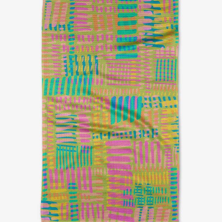 Recycled polyester waffle weave tea towel with single-sided print