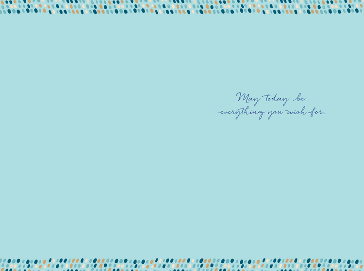 Birthday dot cake with foil finish; outside reads Happy Birthday, inside says May today be everything you wish for.