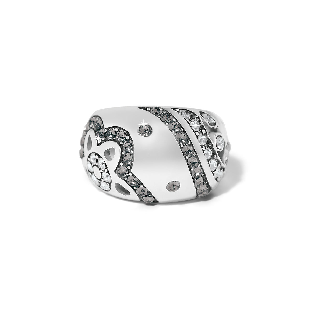 Silver plated ring with delicate crystal floral bloom detail