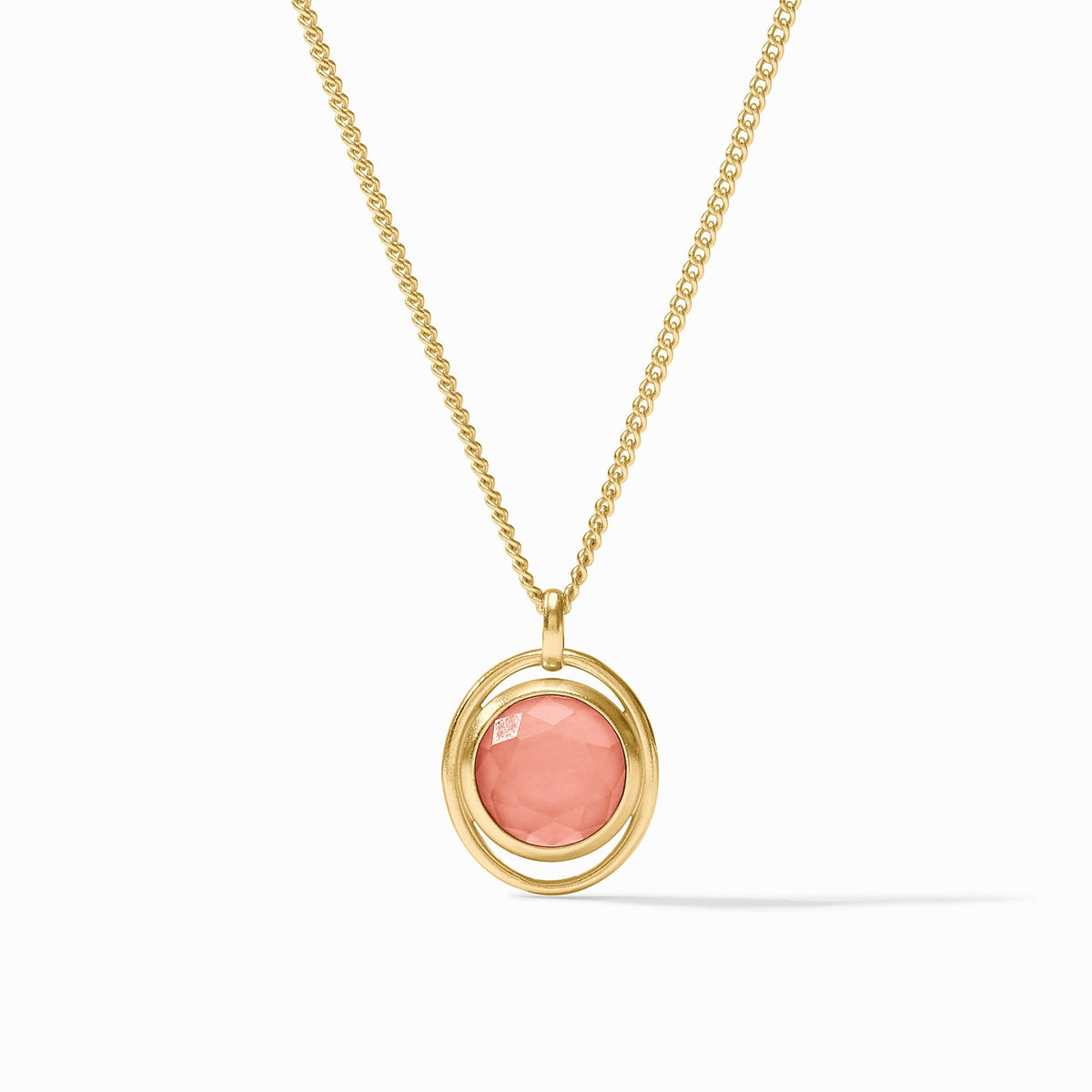 Adjustable Laguna Solitaire necklace with a round pendant on gold-plated chain.