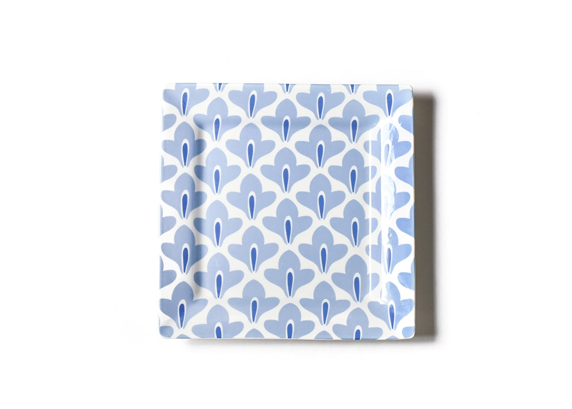 Iris Blue Sprout Square Platter with a blue and white floral pattern, 12 inches.