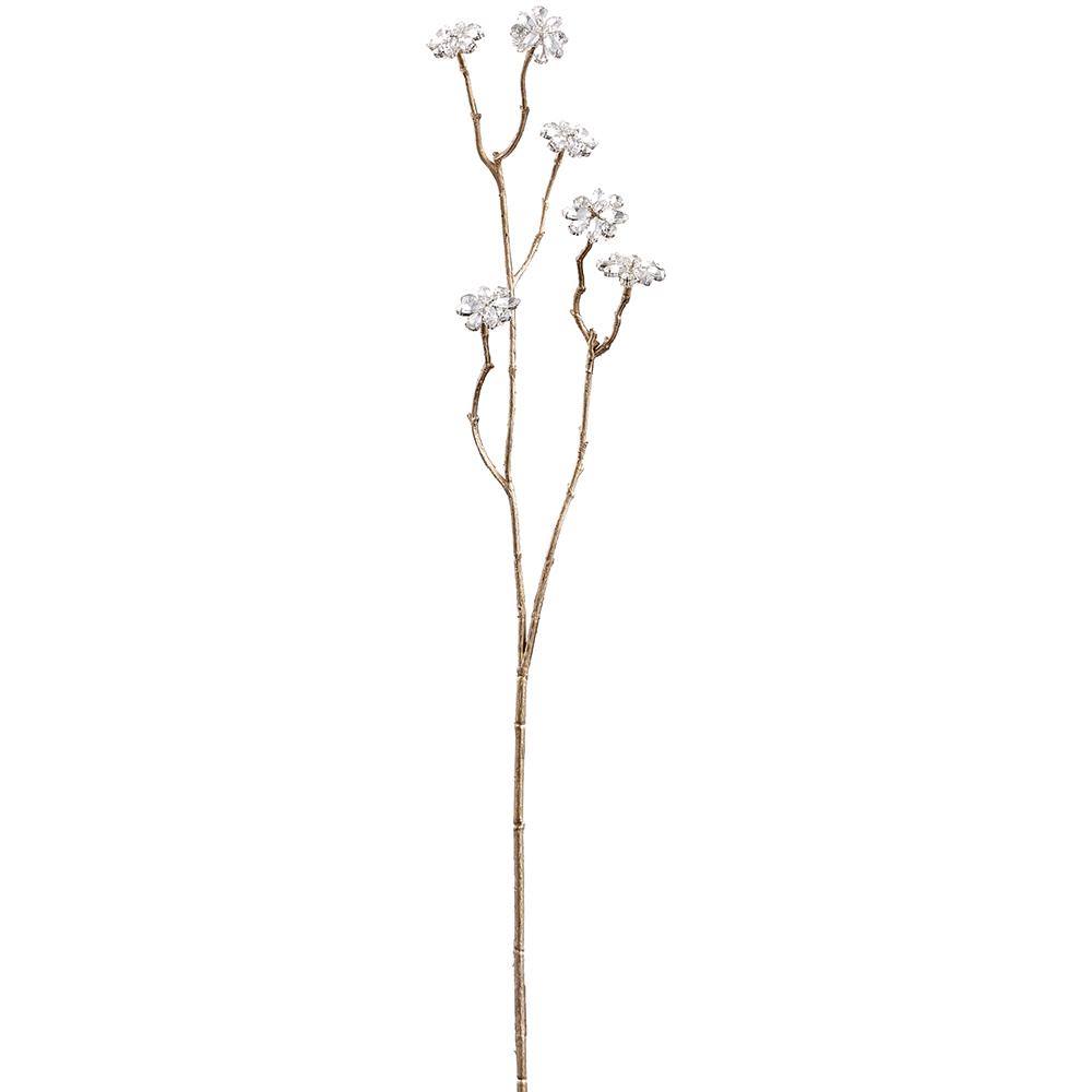 26-inch decorative spray with gold-toned branches and clear diamond-like flower accents.