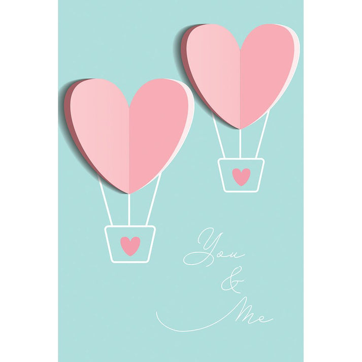 Anniversary heart-shaped air balloon with embossed text reading 'You & Me' outside and 'meant to be Happy Anniversary' inside.