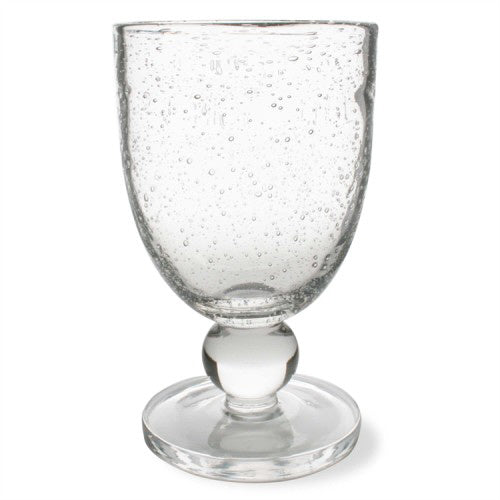 Clear glass bubble goblet with textured surface, 8 oz capacity.
