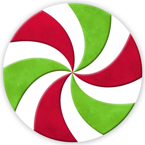 12-inch round metal sign featuring a red and green peppermint candy swirl pattern.
