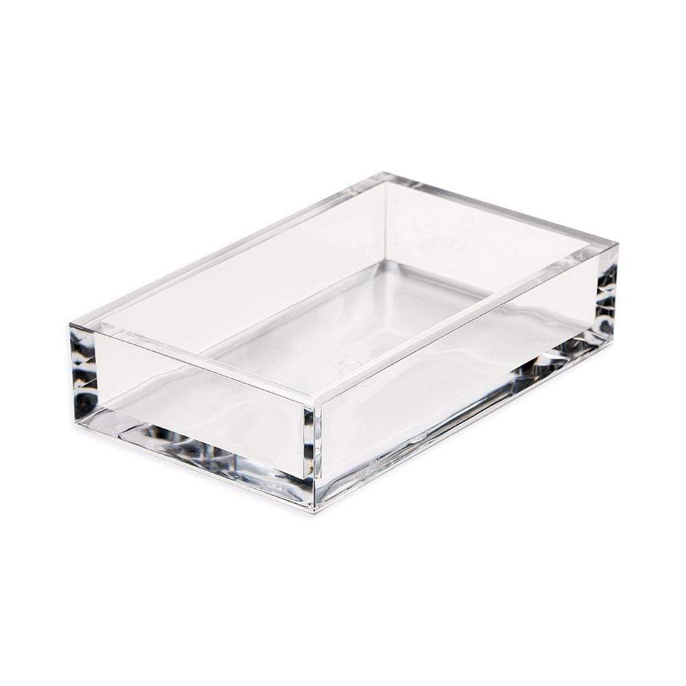 Clear acrylic guest towel holder with a rectangular frame holding folded white napkins.