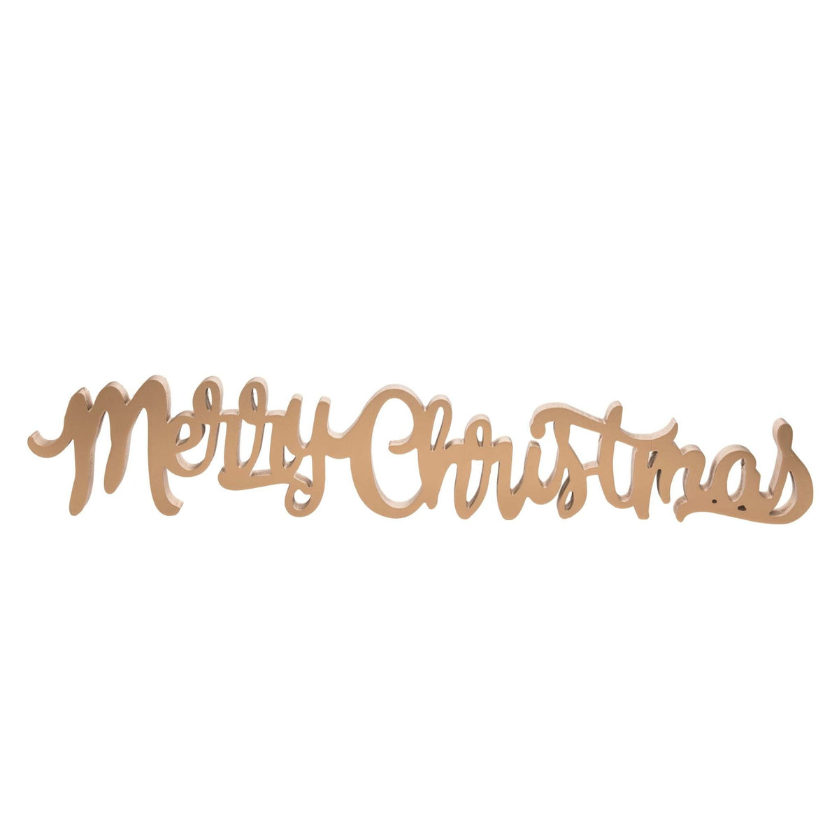 MDF Merry Christmas decor with a festive red bow on white wood.