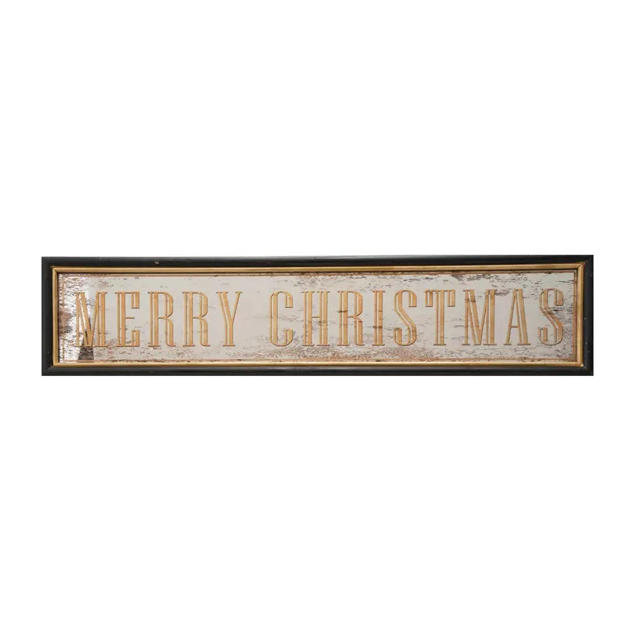 MDF wall décor featuring an antiqued mirror with 'Merry Christmas' text in a festive silhouette.
