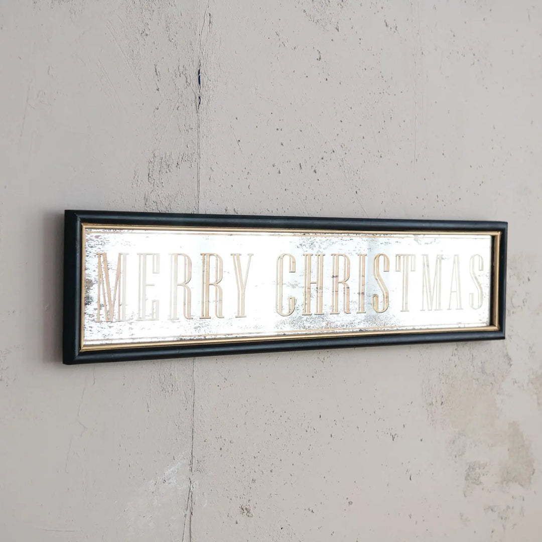 MDF Wall Décor With Antiqued Mirror "Merry Christmas"