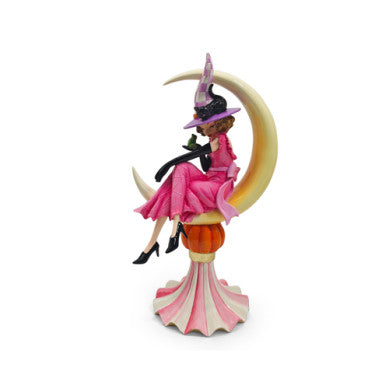 Glam 'O' Ween witch figurine with a moon backdrop