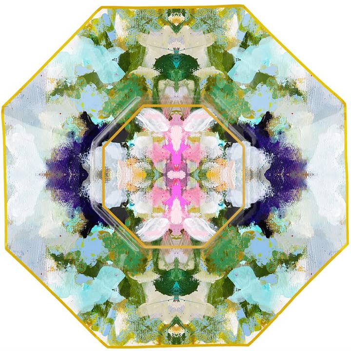 Octagonal decoupage glass plate with hand-painted gold rim
