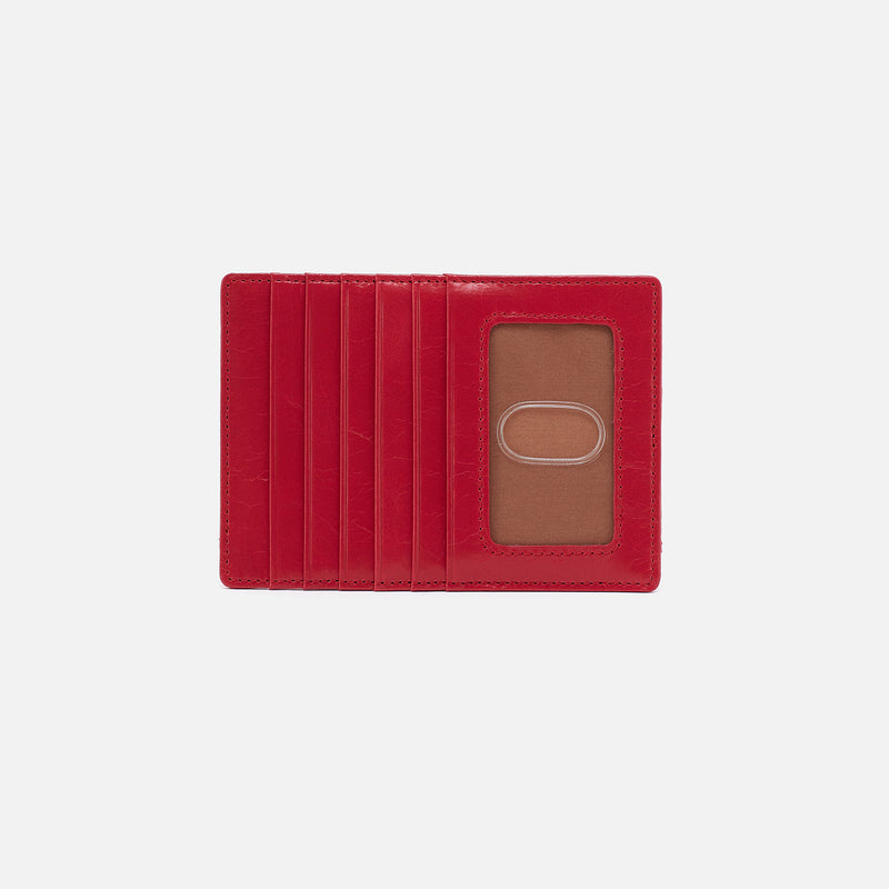 Brushed nickel Euro Slide passport holder with ID slot, card slots, slip pocket and zip pocket.