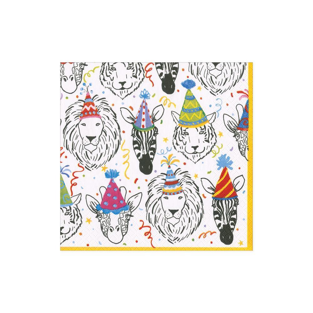 Packaged Caspari triple-ply cocktail napkins featuring museum artwork designs printed in Germany.