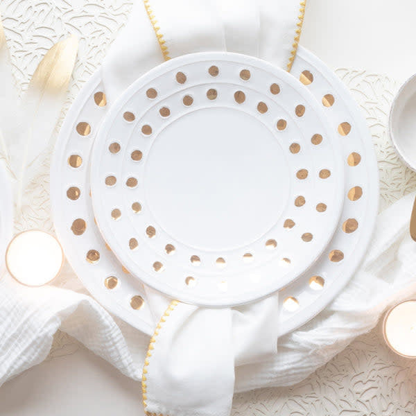 Medici Gold dinner plate in white earthenware with gold rim detail