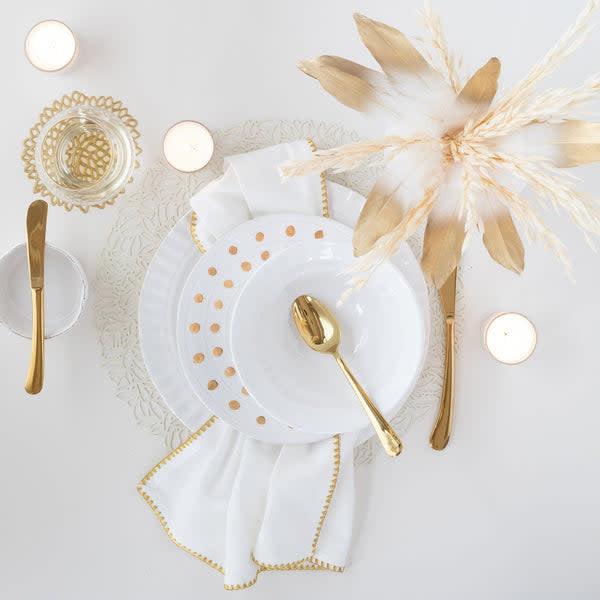 Medici Gold Salad Plate in white earthenware clay with gold handpainted rim and Italian heritage design.