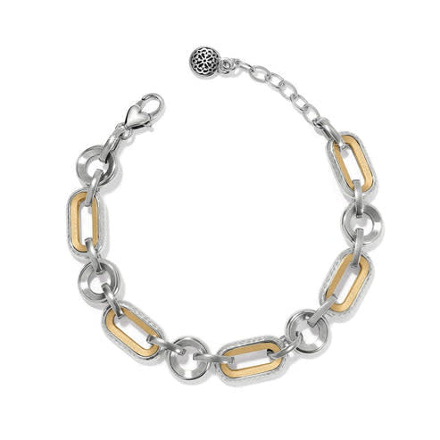 Two-tone silver and gold hammered link bracelet with lobster claw closure