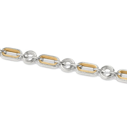 Two-tone silver and gold hammered link bracelet with lobster claw closure