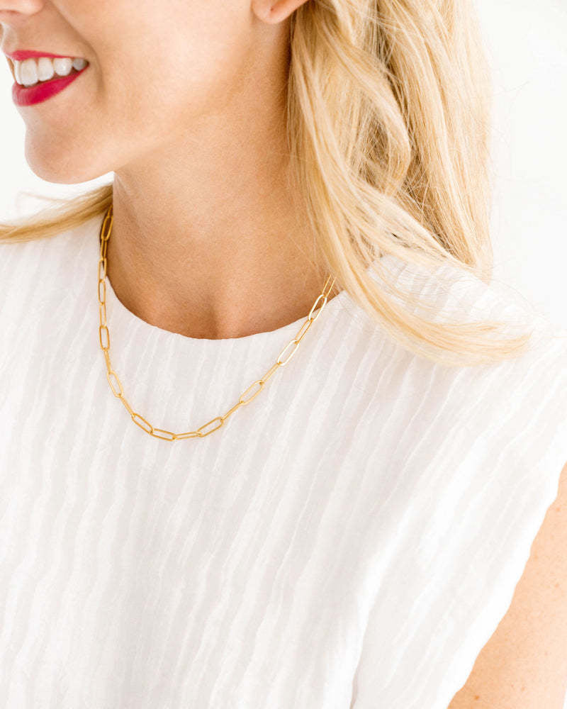 Medium gold paperclip chain necklace with lobster clasp