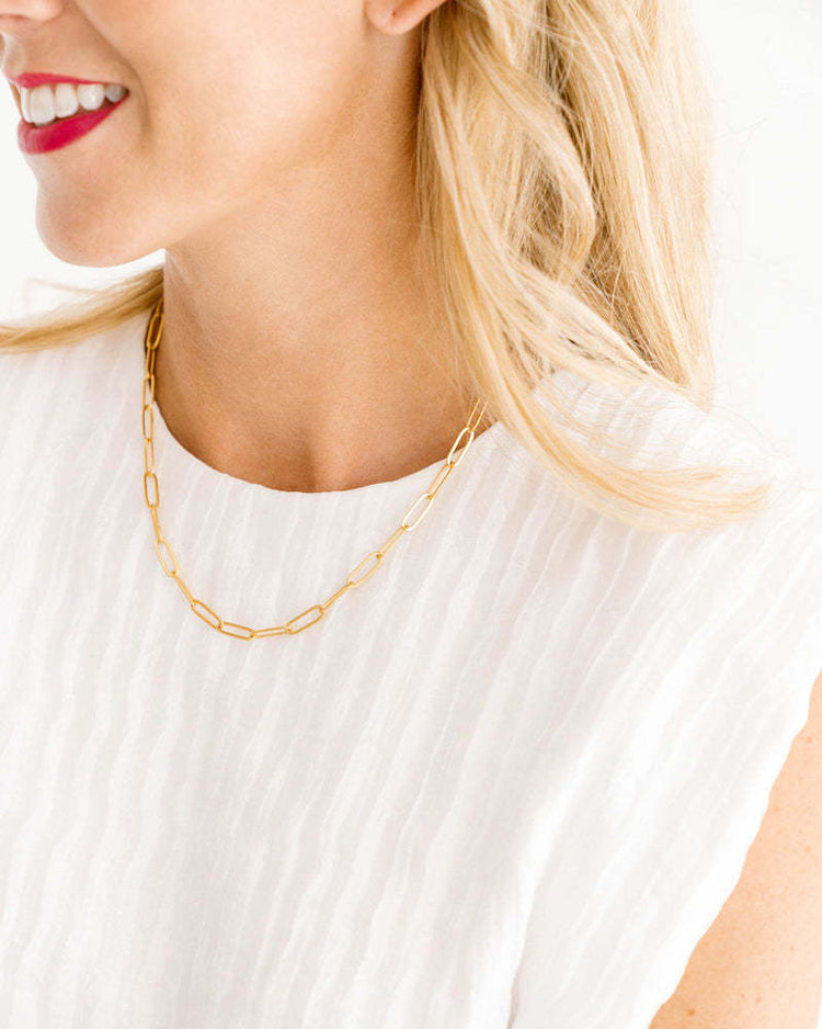 Medium gold paperclip chain necklace with lobster clasp