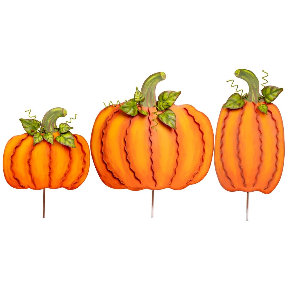 Medium orange ribbon pumpkin with a decorative bow on the stem