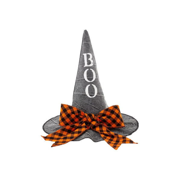 Medium witch hat sitter in buffalo check flannel with burlap bow