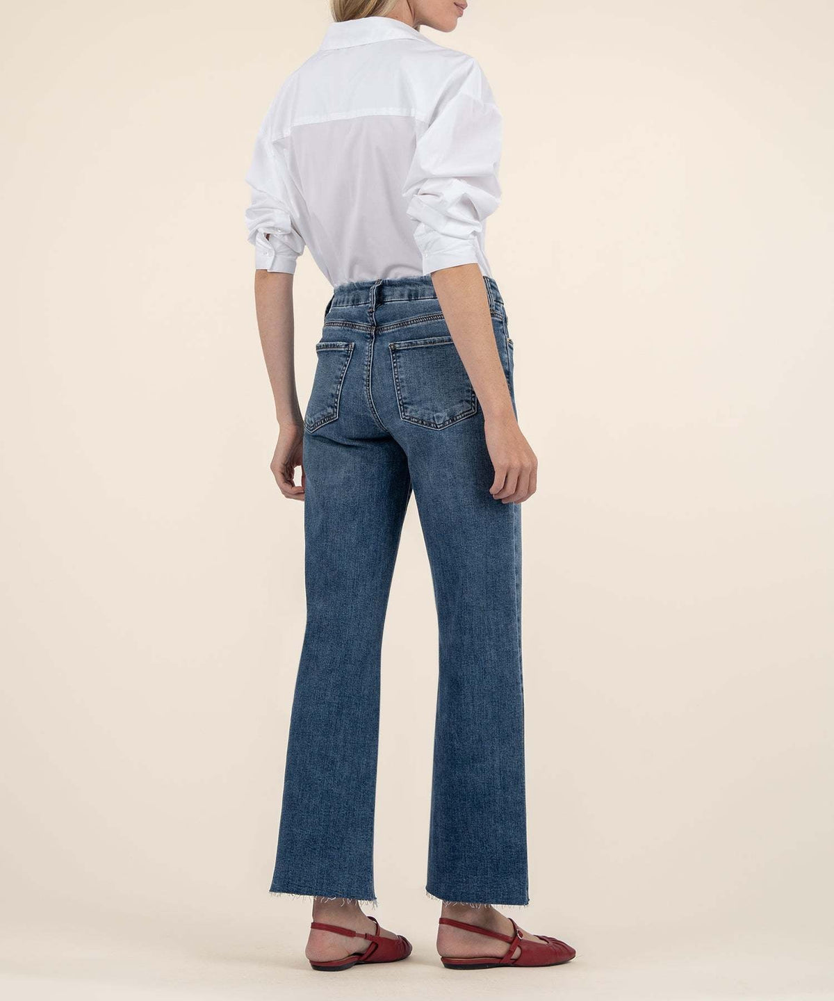 Women's Family wash wide-leg jeans with front pockets and raw hem in cotton blend