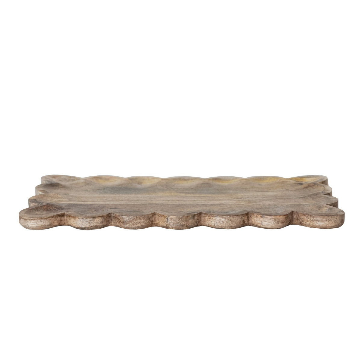 Natural mango wood serving tray with scalloped edge