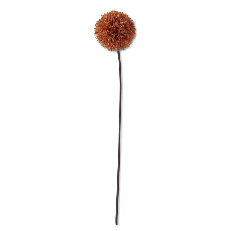 31-inch artificial allium stem with a round, textured orange flower head and a long brown stem.