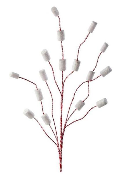 33-inch decorative spray featuring red and white striped branches with white sugared marshmallows.